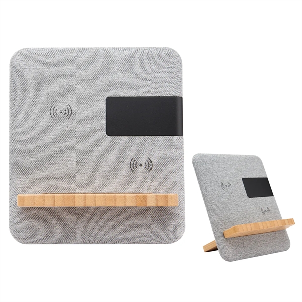 Fabric & Bamboo Wireless Charger With Clock - Fabric & Bamboo Wireless Charger With Clock - Image 1 of 2