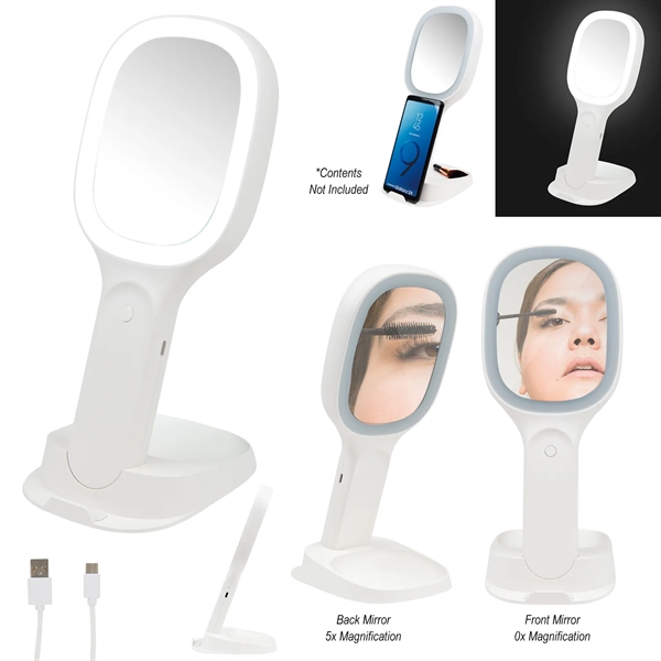 Custom Light Up Double Sided Mirror With Wireless Charger