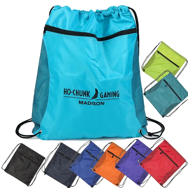 Drawstring Backpack With Mesh Pocket - Drawstring Backpack With Mesh Pocket - Image 0 of 4