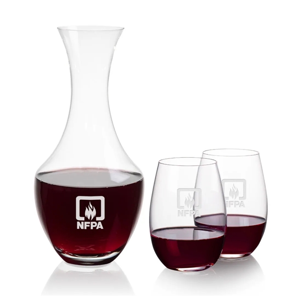 Custom Oldham Carafe & Laurent Stemless Wine