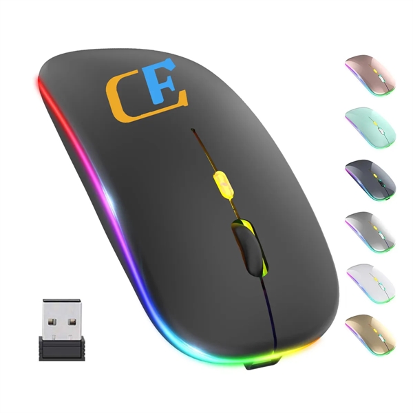 Slim LED Rechargeable Wireless Mouse with USB Receiver - Slim LED Rechargeable Wireless Mouse with USB Receiver - Image 0 of 5