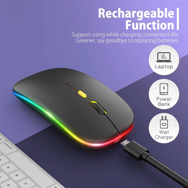 Slim LED Rechargeable Wireless Mouse with USB Receiver - Slim LED Rechargeable Wireless Mouse with USB Receiver - Image 1 of 5