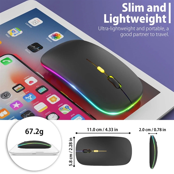 Slim LED Rechargeable Wireless Mouse with USB Receiver - Slim LED Rechargeable Wireless Mouse with USB Receiver - Image 2 of 5