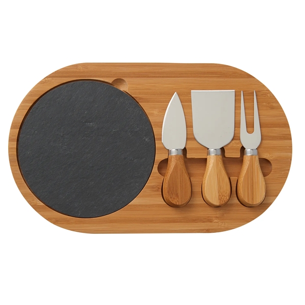 4 Piece Oval Slate Cheese Board Charcuterie Set - 4 Piece Oval Slate Cheese Board Charcuterie Set - Image 4 of 4