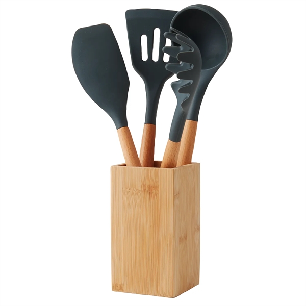 5-piece Bamboo with Silicone Kitchen Utensil Set - 5-piece Bamboo with Silicone Kitchen Utensil Set - Image 1 of 6