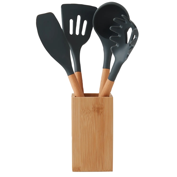 5-piece Bamboo with Silicone Kitchen Utensil Set - 5-piece Bamboo with Silicone Kitchen Utensil Set - Image 2 of 6