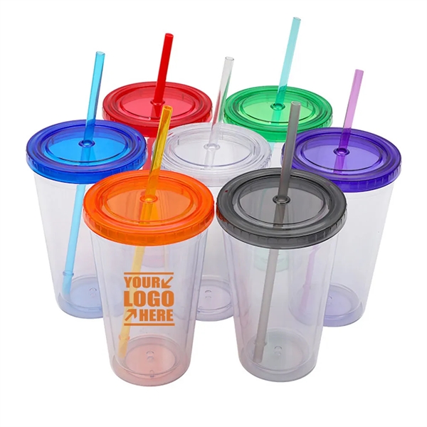 Clear Double Wall Tumbler with Straw - Clear Double Wall Tumbler with Straw - Image 0 of 6