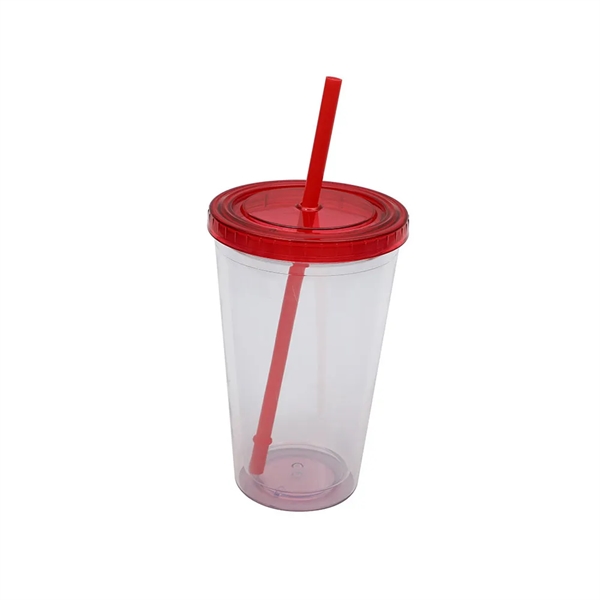 Clear Double Wall Tumbler with Straw - Clear Double Wall Tumbler with Straw - Image 1 of 6