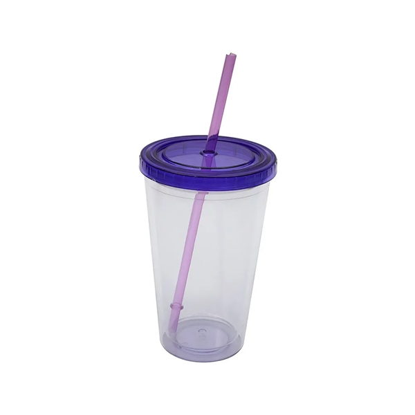 Clear Double Wall Tumbler with Straw - Clear Double Wall Tumbler with Straw - Image 3 of 6