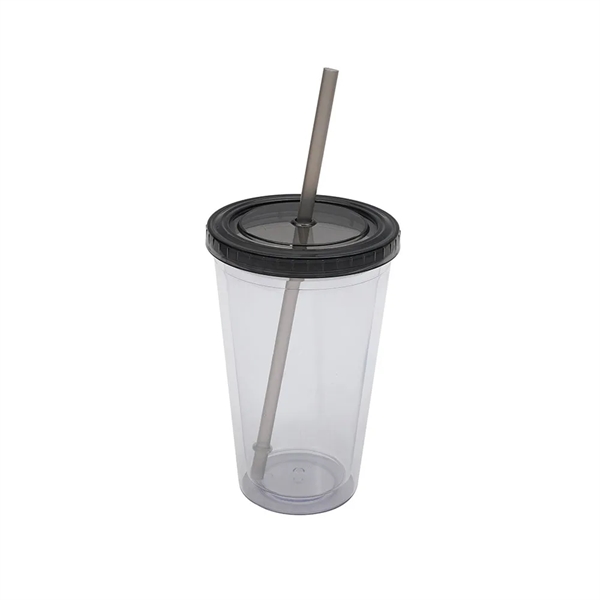 Clear Double Wall Tumbler with Straw - Clear Double Wall Tumbler with Straw - Image 5 of 6