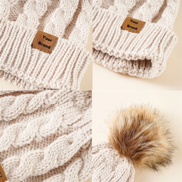 Women Winter Pompom Beanie Hat with Warm Fleece Lined - Women Winter Pompom Beanie Hat with Warm Fleece Lined - Image 2 of 4