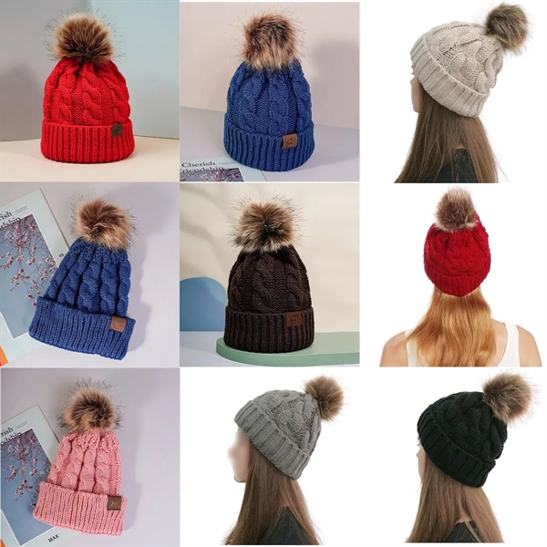 Women Winter Pompom Beanie Hat with Warm Fleece Lined - Women Winter Pompom Beanie Hat with Warm Fleece Lined - Image 4 of 4