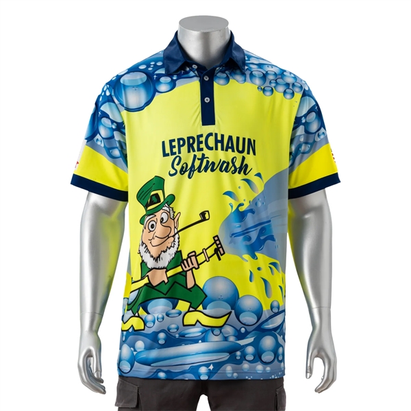 75D Milk Silk Fluorescent Digital Print Men's Polo - 5.3 oz - 75D Milk Silk Fluorescent Digital Print Men's Polo - 5.3 oz - Image 0 of 8