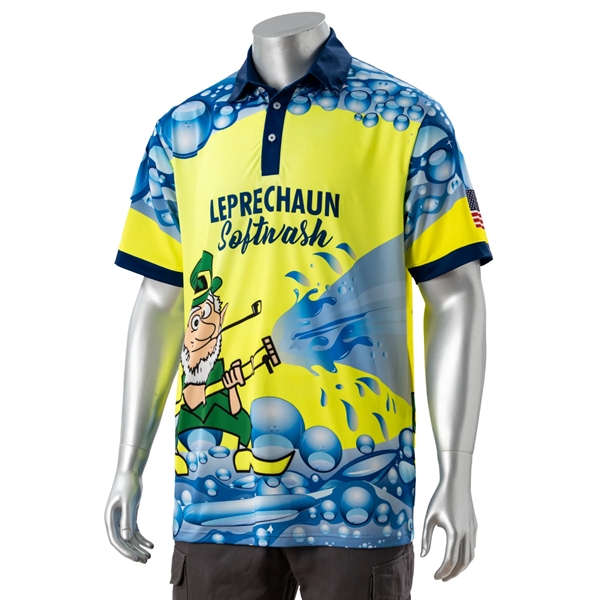 75D Milk Silk Fluorescent Digital Print Men's Polo - 5.3 oz - 75D Milk Silk Fluorescent Digital Print Men's Polo - 5.3 oz - Image 1 of 8