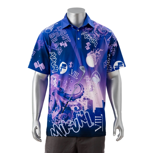 75D Milk Silk Fluorescent Digital Print Men's Polo - 5.3 oz - 75D Milk Silk Fluorescent Digital Print Men's Polo - 5.3 oz - Image 3 of 8