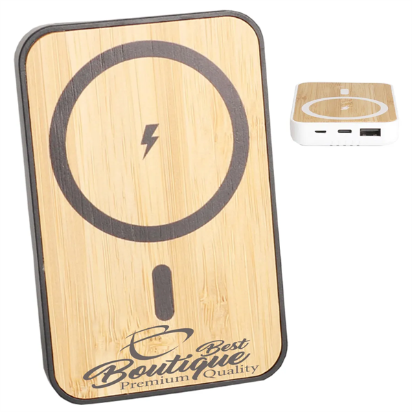 Bamboo USB Wireless Magnetic Charging Power Bank - Bamboo USB Wireless Magnetic Charging Power Bank - Image 0 of 2