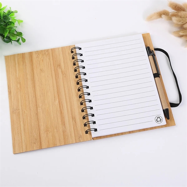 Spiral Notepad Wood Journal Bamboo Cover Notebook With Pen - Spiral Notepad Wood Journal Bamboo Cover Notebook With Pen - Image 1 of 2