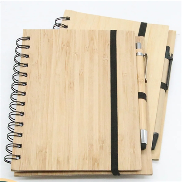 Spiral Notepad Wood Journal Bamboo Cover Notebook With Pen - Spiral Notepad Wood Journal Bamboo Cover Notebook With Pen - Image 2 of 2