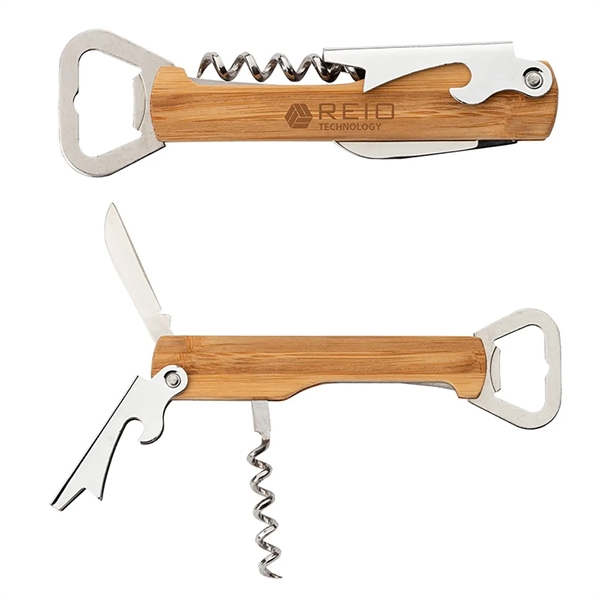 4 In 1 Multi-Function Bamboo Corkscrew Bar Tool Opener - 4 In 1 Multi-Function Bamboo Corkscrew Bar Tool Opener - Image 0 of 2