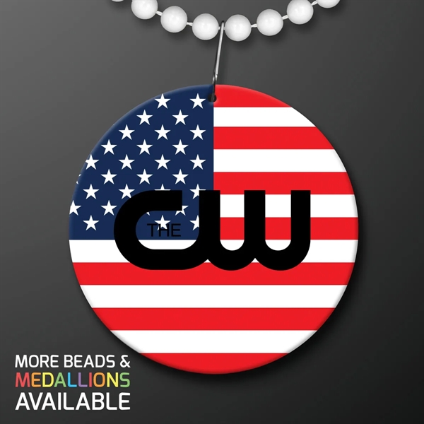 USA Flag Medallion with Beaded Necklace (Non Light Up) - USA Flag Medallion with Beaded Necklace (Non Light Up) - Image 0 of 1