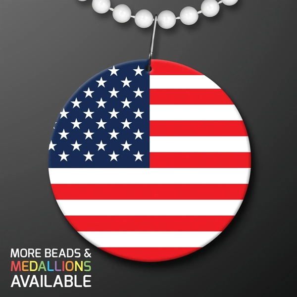 USA Flag Medallion with Beaded Necklace (Non Light Up) - USA Flag Medallion with Beaded Necklace (Non Light Up) - Image 1 of 1
