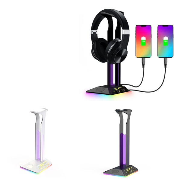 Headphones Stand with 2 USB Ports RGB Lighted - Headphones Stand with 2 USB Ports RGB Lighted - Image 0 of 6