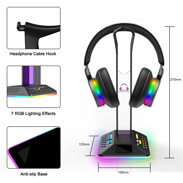 Headphones Stand with 2 USB Ports RGB Lighted - Headphones Stand with 2 USB Ports RGB Lighted - Image 3 of 6