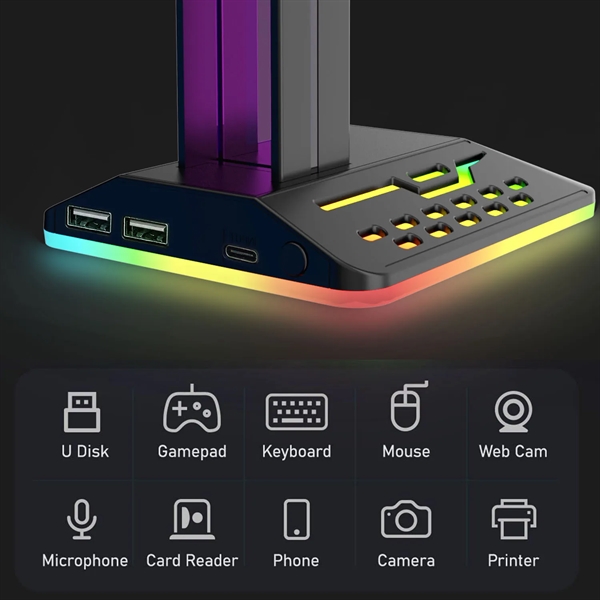 Headphones Stand with 2 USB Ports RGB Lighted - Headphones Stand with 2 USB Ports RGB Lighted - Image 6 of 6