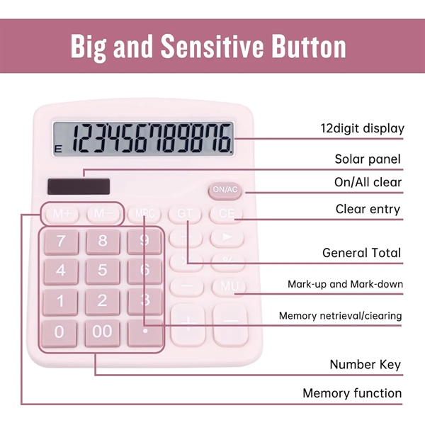 Cute Desktop Calculator Big Buttons Dual Power Source - Cute Desktop Calculator Big Buttons Dual Power Source - Image 3 of 3