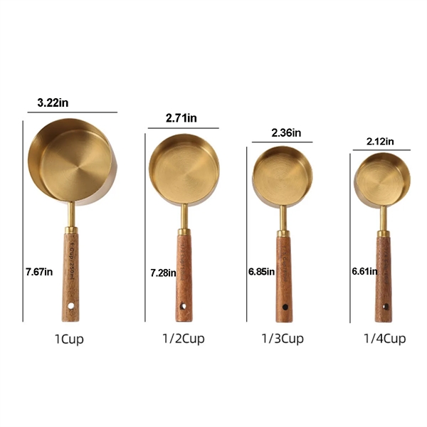 8Pcs Wood Handle Stainless Stee Measuring Cup And Spoon Set - 8Pcs Wood Handle Stainless Stee Measuring Cup And Spoon Set - Image 1 of 3