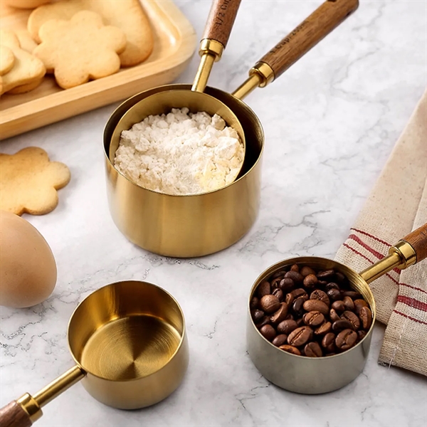 8Pcs Wood Handle Stainless Stee Measuring Cup And Spoon Set - 8Pcs Wood Handle Stainless Stee Measuring Cup And Spoon Set - Image 2 of 3