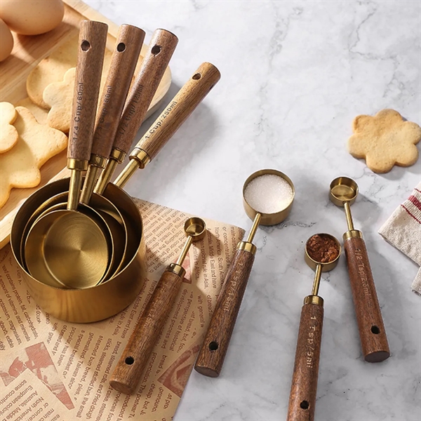 8Pcs Wood Handle Stainless Stee Measuring Cup And Spoon Set - 8Pcs Wood Handle Stainless Stee Measuring Cup And Spoon Set - Image 3 of 3