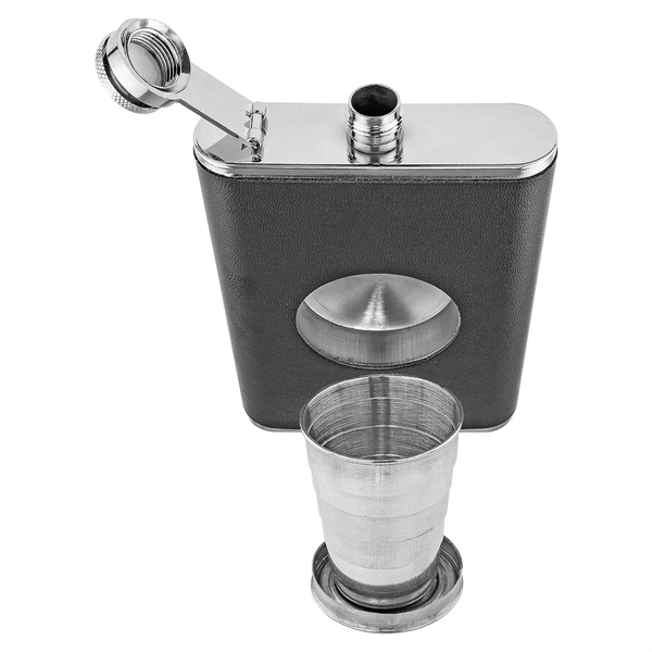 8oz Portable Hip Flask with Built In  Collapsible Shot Glass - 8oz Portable Hip Flask with Built In  Collapsible Shot Glass - Image 2 of 5