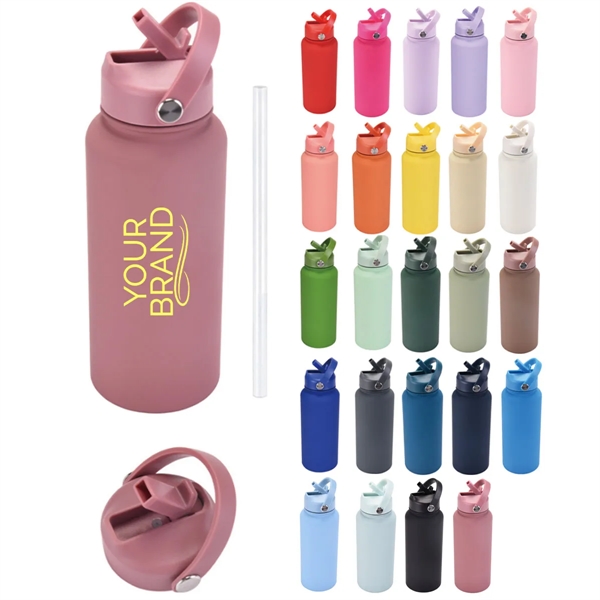 32 Oz Insulated Stainless Steel Water Bottle with Straw - 32 Oz Insulated Stainless Steel Water Bottle with Straw - Image 0 of 4