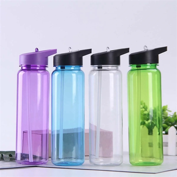 24oz Water Bottles Sports Plastic Straw Flip Lid Clear Cup - 24oz Water Bottles Sports Plastic Straw Flip Lid Clear Cup - Image 2 of 4