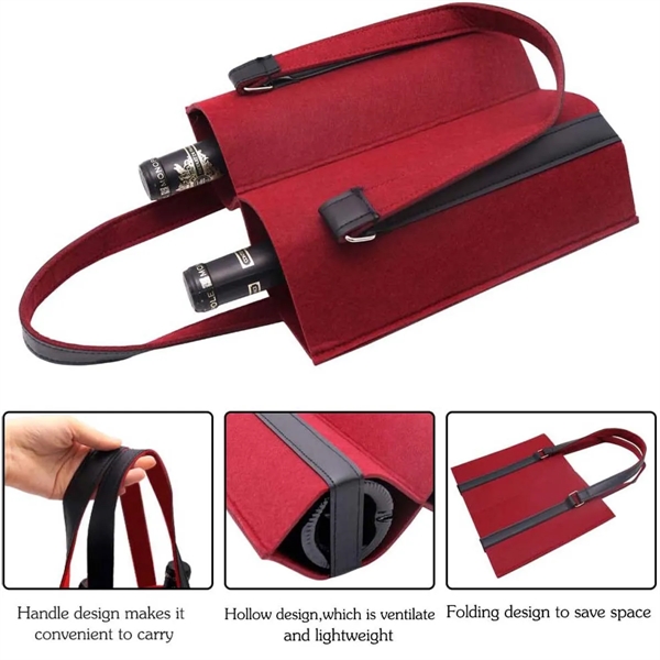 2 Bottle Tote Bag Wine Felt Travel Reusable Gift Carrier - 2 Bottle Tote Bag Wine Felt Travel Reusable Gift Carrier - Image 3 of 7