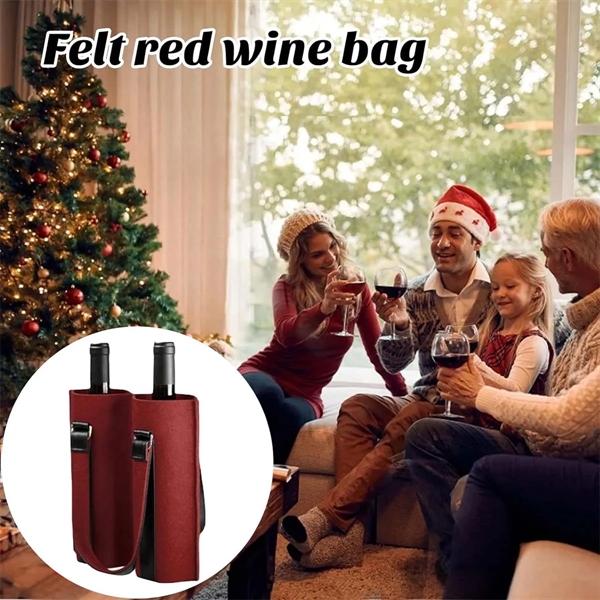 2 Bottle Tote Bag Wine Felt Travel Reusable Gift Carrier - 2 Bottle Tote Bag Wine Felt Travel Reusable Gift Carrier - Image 5 of 7