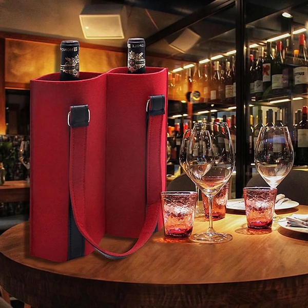 2 Bottle Tote Bag Wine Felt Travel Reusable Gift Carrier - 2 Bottle Tote Bag Wine Felt Travel Reusable Gift Carrier - Image 6 of 7