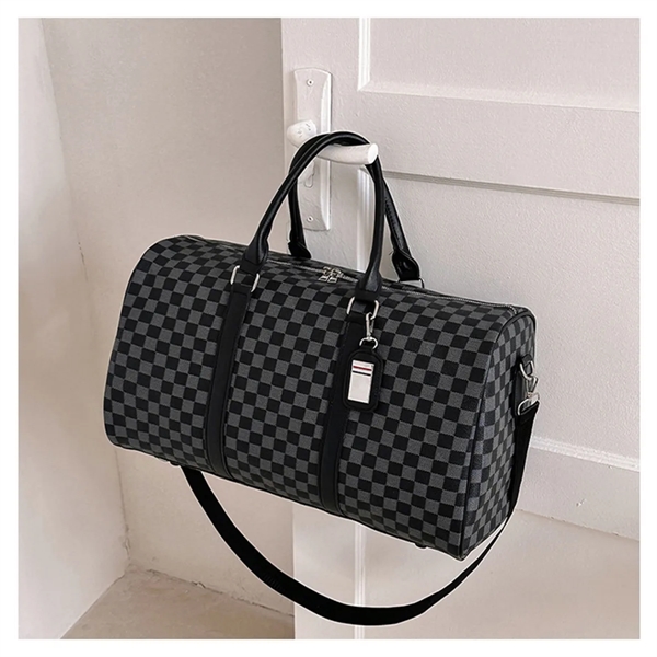 PU Leather Plaid Travel Duffel Bag - PU Leather Plaid Travel Duffel Bag - Image 2 of 5