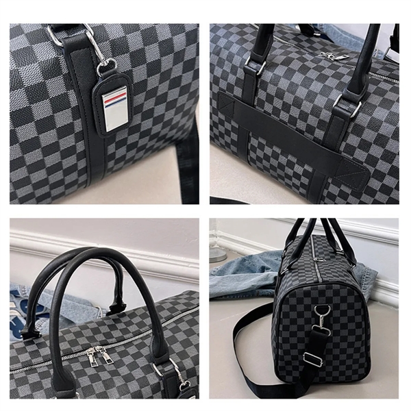 PU Leather Plaid Travel Duffel Bag - PU Leather Plaid Travel Duffel Bag - Image 3 of 5
