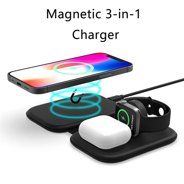 3 In 1 Bamboo Wood Magnetic Folding Fast Wireless Charger - 3 In 1 Bamboo Wood Magnetic Folding Fast Wireless Charger - Image 2 of 6