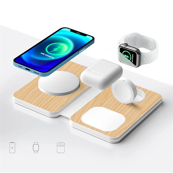 3 In 1 Bamboo Wood Magnetic Folding Fast Wireless Charger - 3 In 1 Bamboo Wood Magnetic Folding Fast Wireless Charger - Image 3 of 6