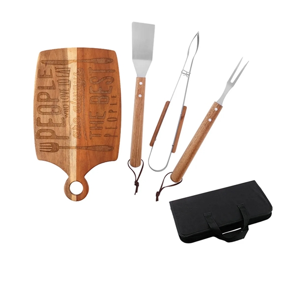 Wooden BBQ Tool Grill Accessories Set With Chopping Board - Wooden BBQ Tool Grill Accessories Set With Chopping Board - Image 1 of 5