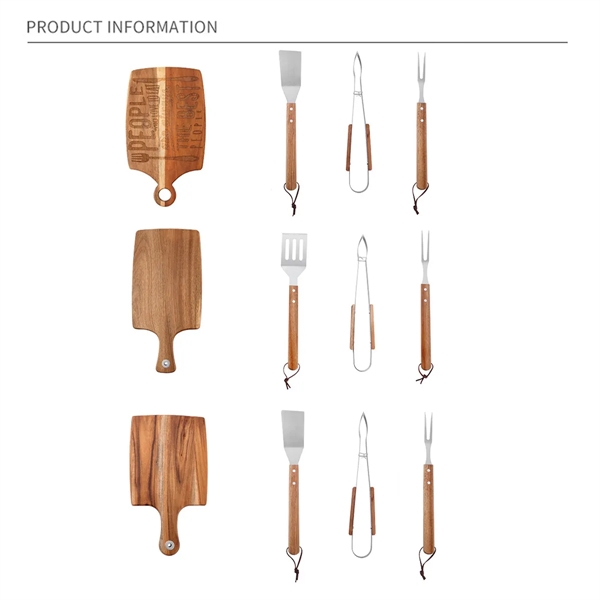 Wooden BBQ Tool Grill Accessories Set With Chopping Board - Wooden BBQ Tool Grill Accessories Set With Chopping Board - Image 2 of 5