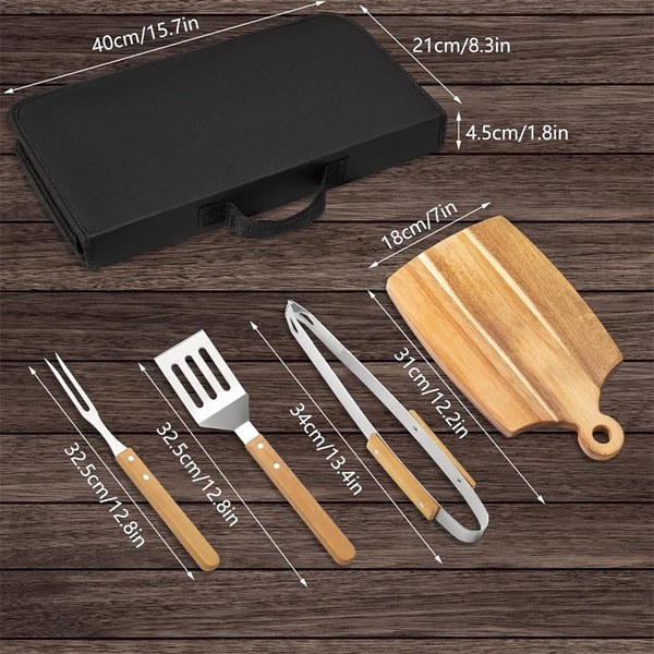 Wooden BBQ Tool Grill Accessories Set With Chopping Board - Wooden BBQ Tool Grill Accessories Set With Chopping Board - Image 3 of 5