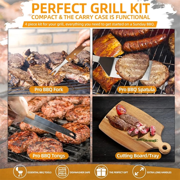 Wooden BBQ Tool Grill Accessories Set With Chopping Board - Wooden BBQ Tool Grill Accessories Set With Chopping Board - Image 4 of 5