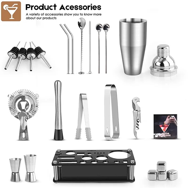 23-Piece Stainless Steel Bartender Kit-Cocktail Shaker Set - 23-Piece Stainless Steel Bartender Kit-Cocktail Shaker Set - Image 3 of 4