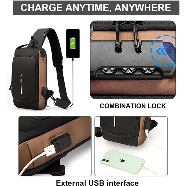 Technology USB Portable Outdoor Men's Cross-body Chest Bag - Technology USB Portable Outdoor Men's Cross-body Chest Bag - Image 3 of 7