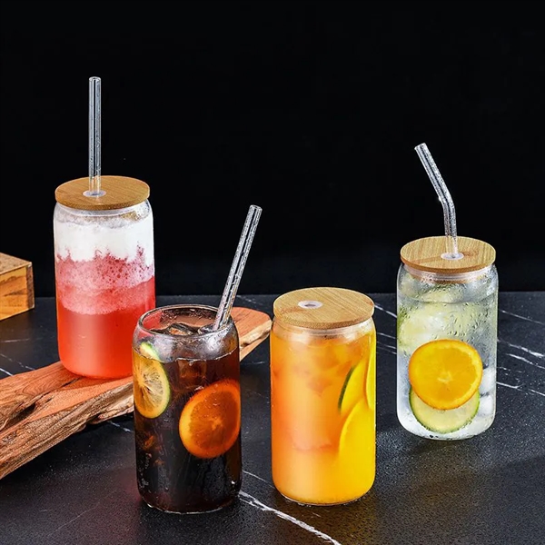 Pipette Glass Cup 18oz Set of 4 with Lid and Straw - Pipette Glass Cup 18oz Set of 4 with Lid and Straw - Image 1 of 5