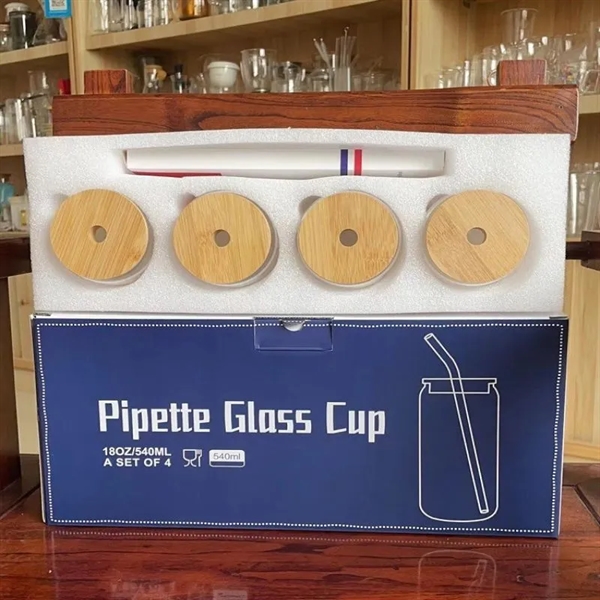 Pipette Glass Cup 18oz Set of 4 with Lid and Straw - Pipette Glass Cup 18oz Set of 4 with Lid and Straw - Image 5 of 5